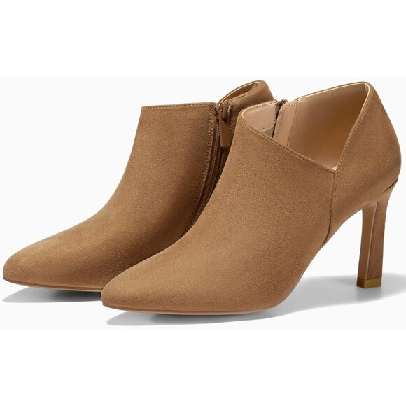 ⚡Women's Light Brown Pointed Toe V Cut Ankle Boots Kitten Heel Side Zip Office - Picture 5 of 6